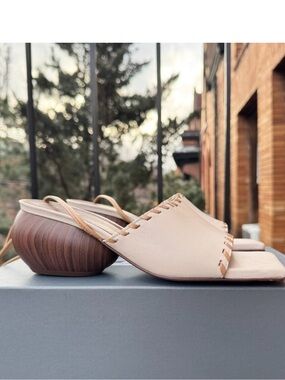 Alohas Kitty Sandal Wood Heel Lace Up in Ivory Cream